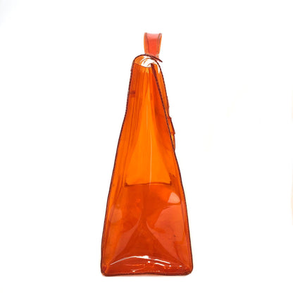 愛馬仕旋轉鎖透明乙烯基凱莉包手提包橙色復古舊款 4xk2rm