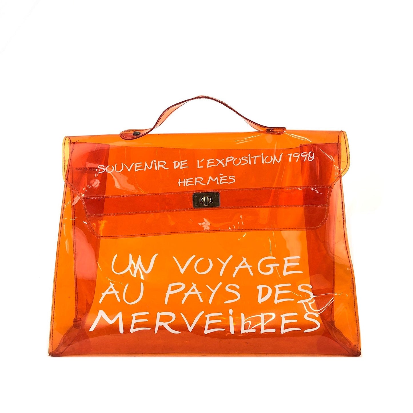 HERMES Turn lock Clear Vinyl Kelly Handbag Orange Vintage Old 4xk2rm