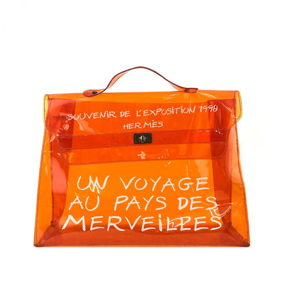 愛馬仕旋轉鎖透明乙烯基凱莉包手提包橙色復古舊款 4xk2rm