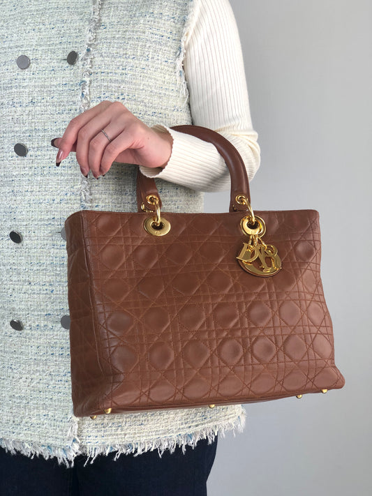 Christian Dior Lady Dior Cannage Two-way Handbag Shoulder bag Brown Vintage 8c3nvp