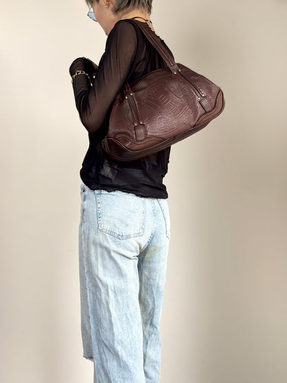 CELINE Blason Embossed Hobobag Shoulder bag Brown Vintage g5bz4k