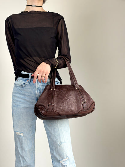 CELINE Blason Embossed Hobobag Shoulder bag Brown Vintage g5bz4k