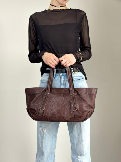 CELINE Blason Embossed Hobobag Shoulder bag Brown Vintage g5bz4k