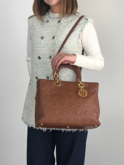 Christian Dior Lady Dior Cannage Two-way Handbag Shoulder bag Brown Vintage 8c3nvp
