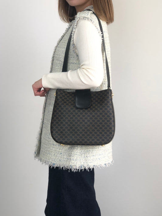 CELINE Macadam Toggle Clasp Shoulder bag Black Vintage fphffk