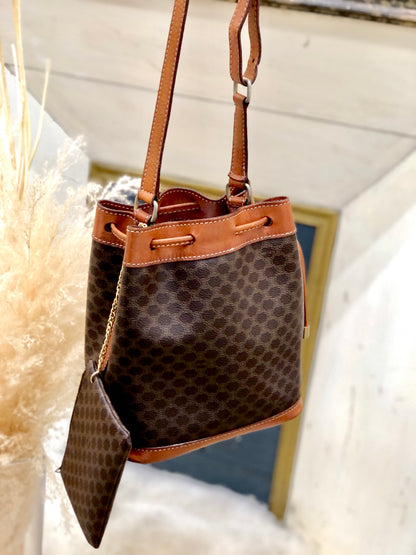 CELINE Macadam Drawstring Bucket Shoulder bag Brown Vintage Old CELINE dymvtd