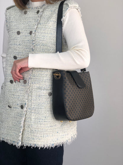 CELINE Macadam Toggle Clasp Shoulder bag Black Vintage fphffk