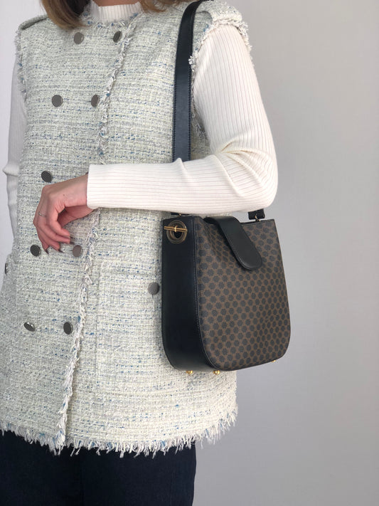 CELINE Macadam Toggle Clasp Shoulder bag Black Vintage fphffk
