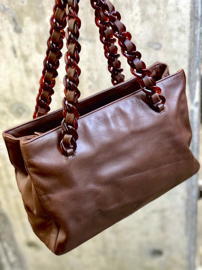 PRADA Tortoiseshell chain Handbag Totebag Brown Vintage Old tvmaz3