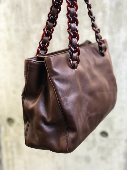 PRADA Tortoiseshell chain Handbag Totebag Brown Vintage Old tvmaz3