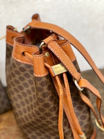 CELINE Macadam Drawstring Bucket Shoulder bag Brown Vintage Old CELINE dymvtd