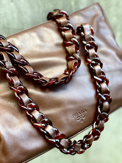 PRADA Tortoiseshell chain Handbag Totebag Brown Vintage Old tvmaz3