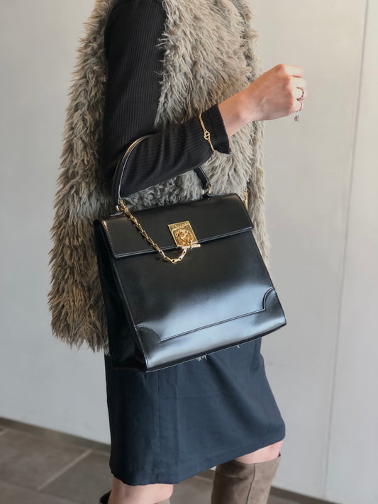 CELINE Gancini Handbag Black Vintage rtifa3