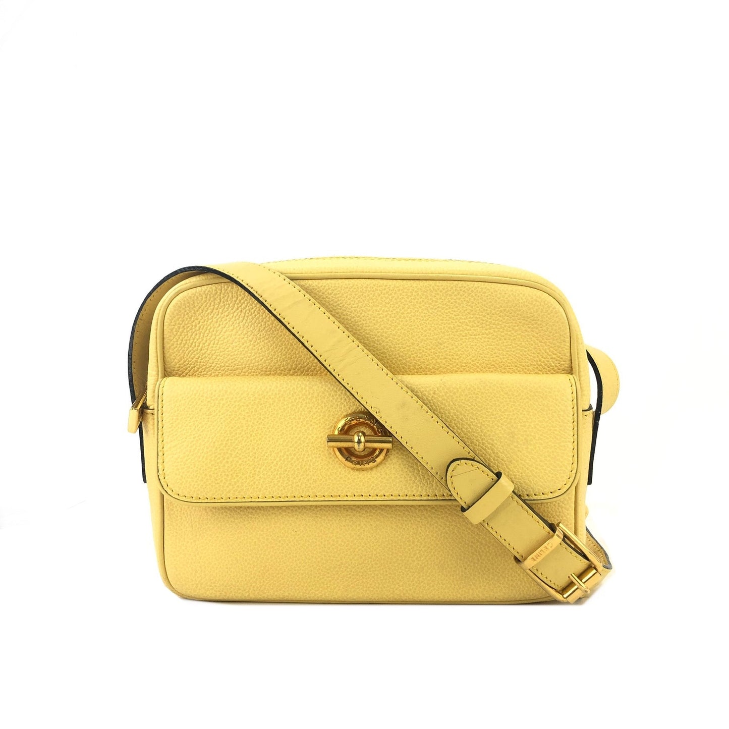 CELINE Toggle Clasp Front pocket Shoulder bag Yellow Vintage Old Celine jw7w6h
