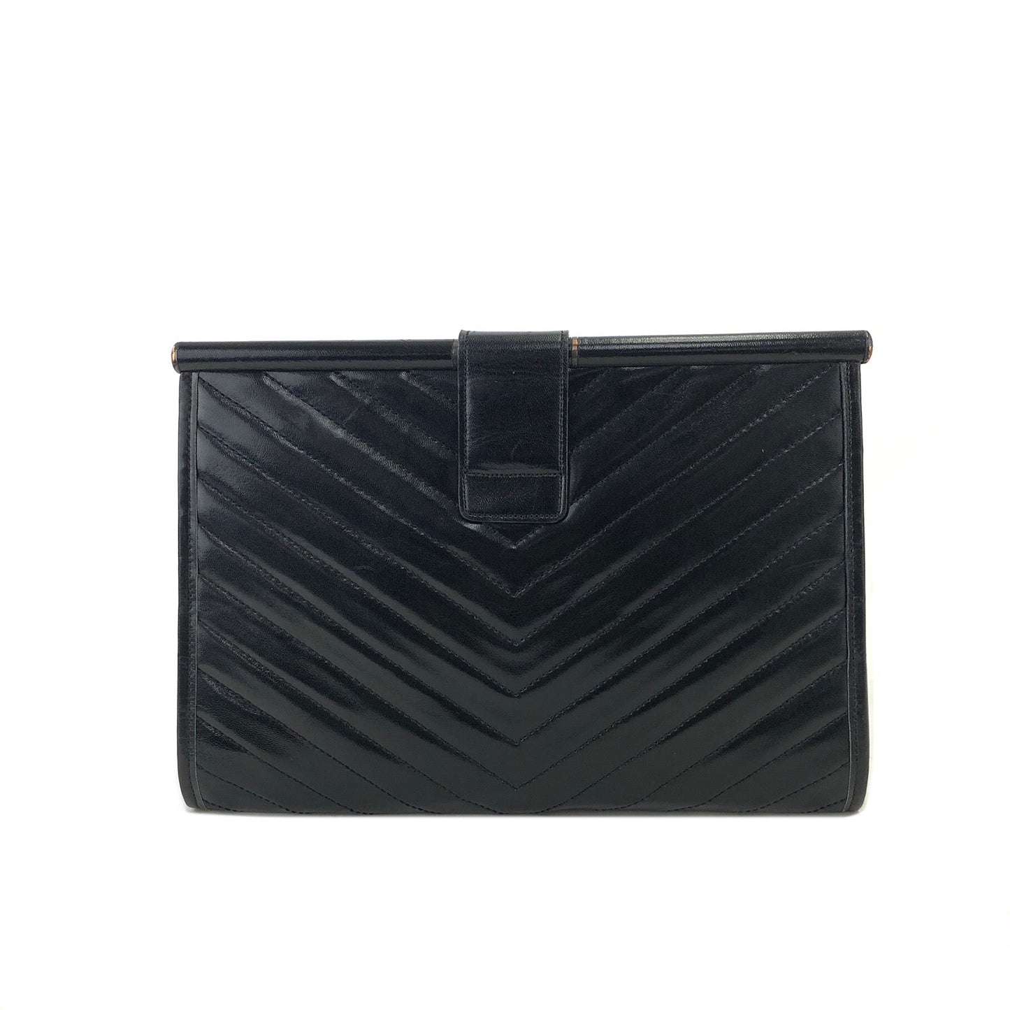 Yves Saint Laurent YSL Logo Chevron Clutch bag Black Vintage Old mhufpx