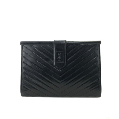 Yves Saint Laurent YSL Logo Chevron Clutch bag Black Vintage Old mhufpx