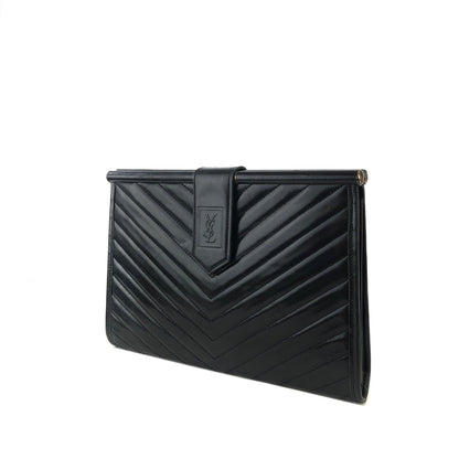 Yves Saint Laurent YSL Logo Chevron Clutch bag Black Vintage Old mhufpx