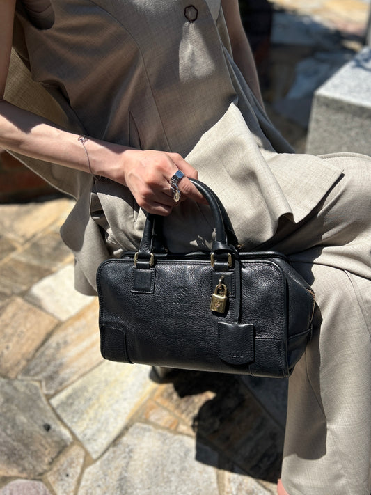 LOEWE Amazona28 Anagram Small Boston bag Handbag Black Vintage jti3x5
