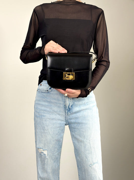 CELINE Horse Carriage Shoulder bag Black Vintage gr8nyt