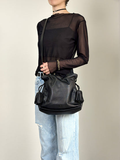 LOEWE Anagram Drawstring Shoulder bag Black Vintage t3naju