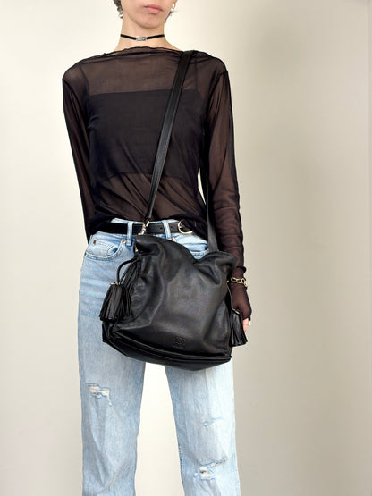 LOEWE Anagram Drawstring Shoulder bag Black Vintage t3naju