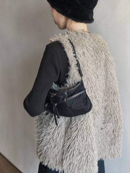 PRADA Tessuto Triangle Logo Shoulder bag Black Vintage 7hmnip