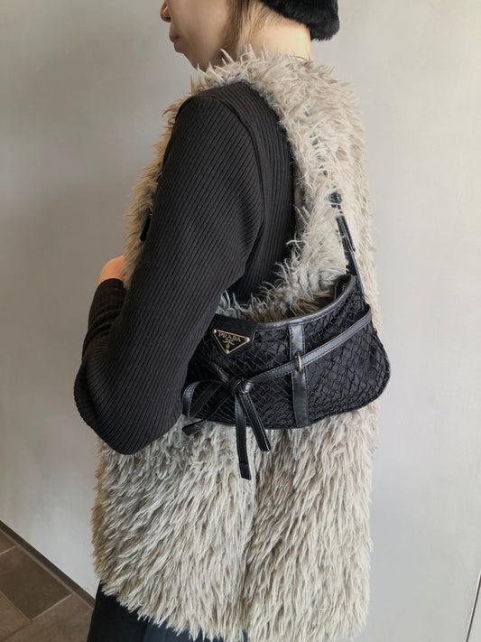 PRADA Tessuto Triangle Logo Shoulder bag Black Vintage 7hmnip