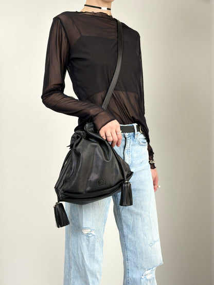 LOEWE Anagram Drawstring Shoulder bag Black Vintage t3naju