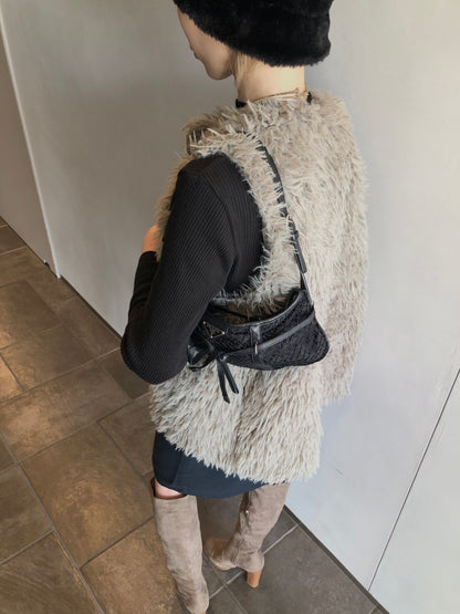 PRADA Tessuto Triangle Logo Shoulder bag Black Vintage 7hmnip