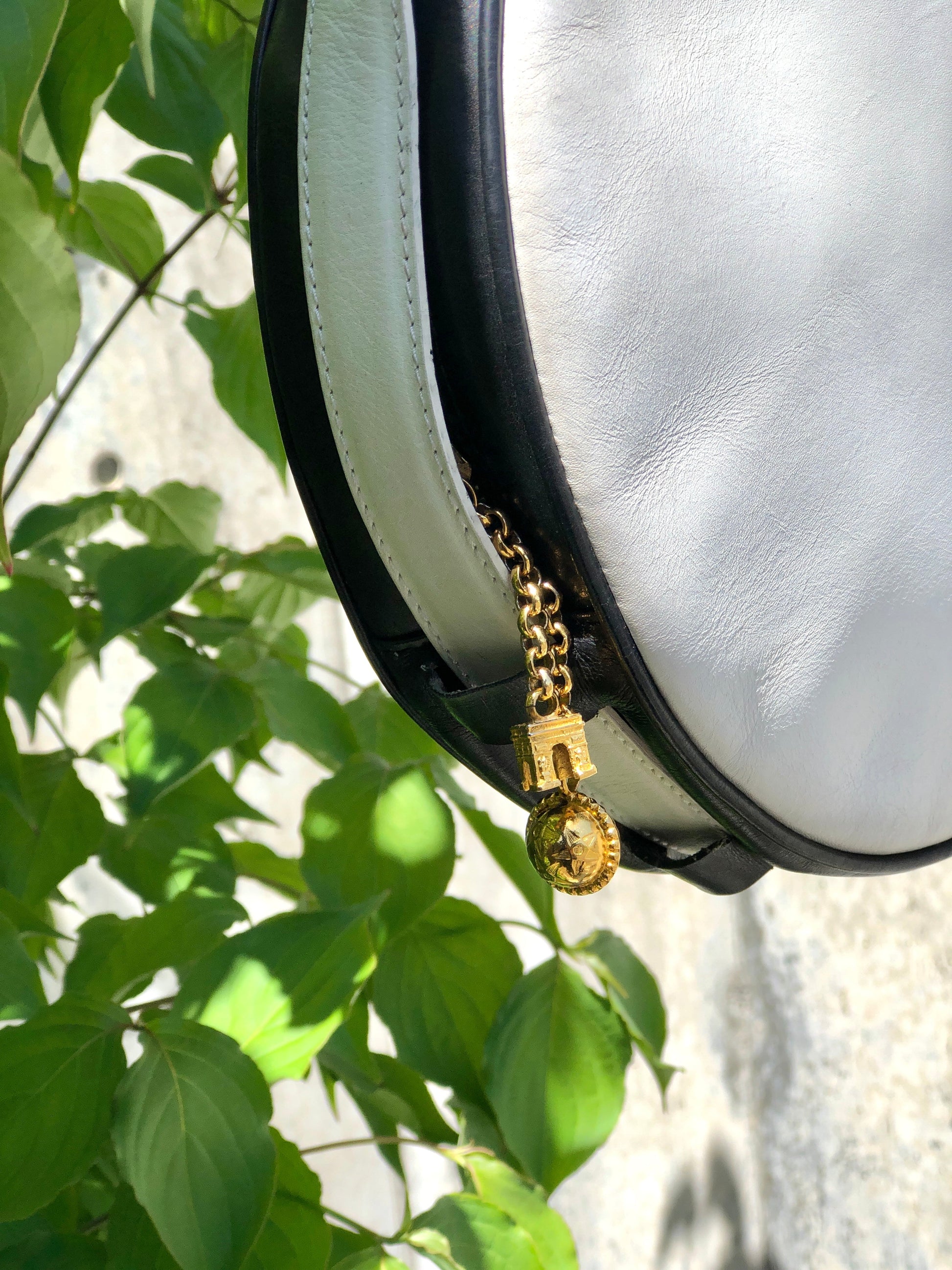 Mini Themed Round Shoulder Bag, Chain Accent Zipper Crossbody Bag