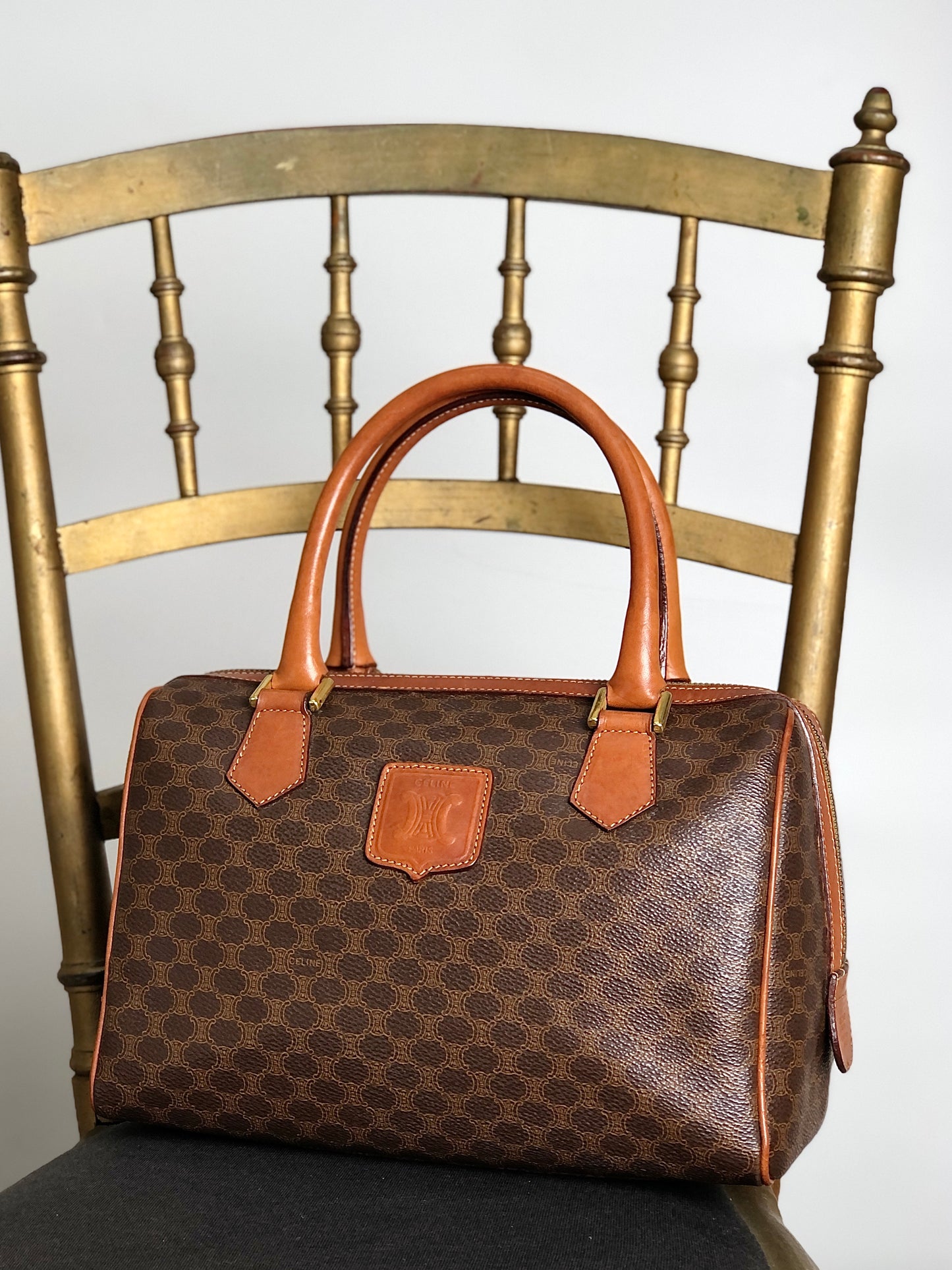 CELINE Macadam Blason Handbag Boston bag Brown Vintage 688aap