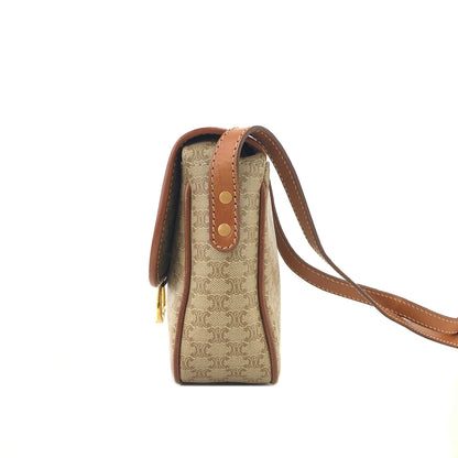 CELINE Macadam Horse bit Small Shoulder Bag Beige Vintage Old Celine t46eb4