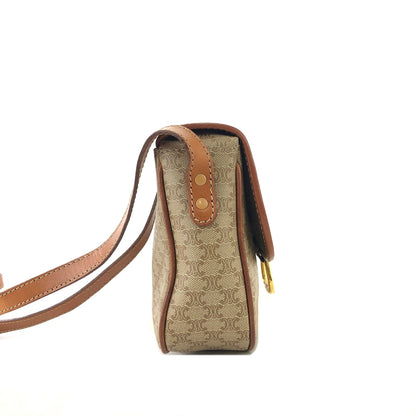 CELINE Macadam Horse bit Small Shoulder Bag Beige Vintage Old Celine t46eb4