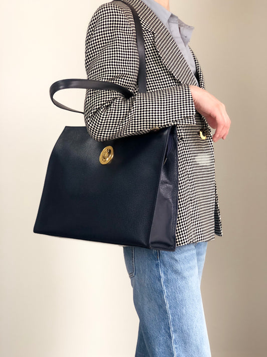 Christian Dior CD Logo Handbag Totebag Navy Vintage gxjx4z