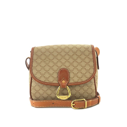 CELINE Macadam Horse bit Small Shoulder Bag Beige Vintage Old Celine t46eb4