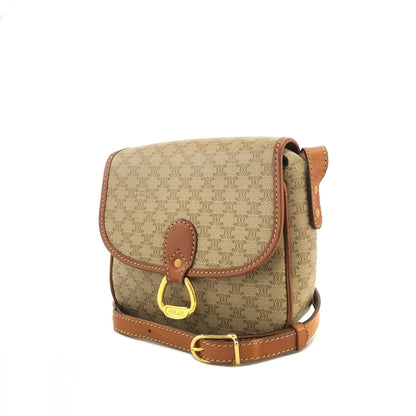 CELINE Macadam Horse bit Small Shoulder Bag Beige Vintage Old Celine t46eb4