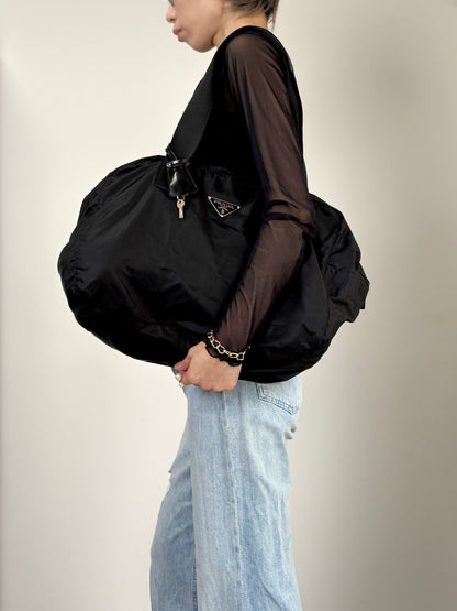 PRADA Tessuto Triangle Logo Boston bag Black Vintage utr82b