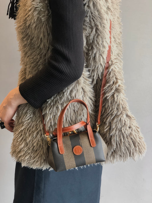 FENDI Pecan Logo Metal Closure Two-way Handbag Shoulder bag Brown Vintage pr7k2h