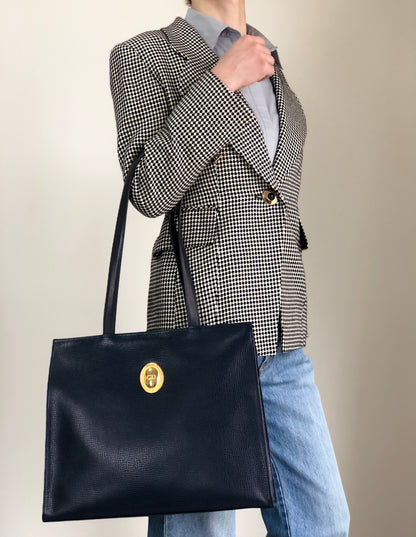 Christian Dior CD Logo Handbag Totebag Navy Vintage gxjx4z
