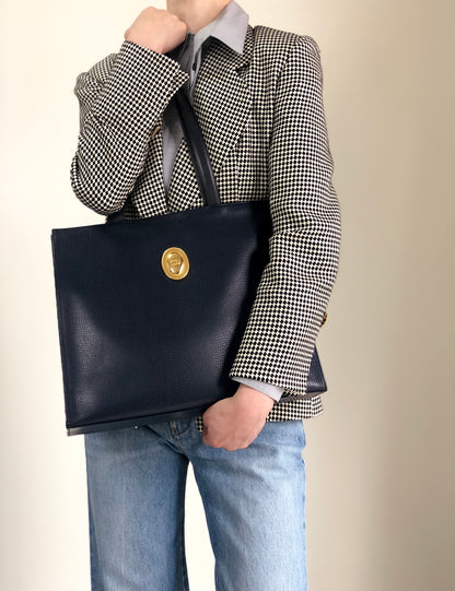 Christian Dior CD Logo Handbag Totebag Navy Vintage gxjx4z