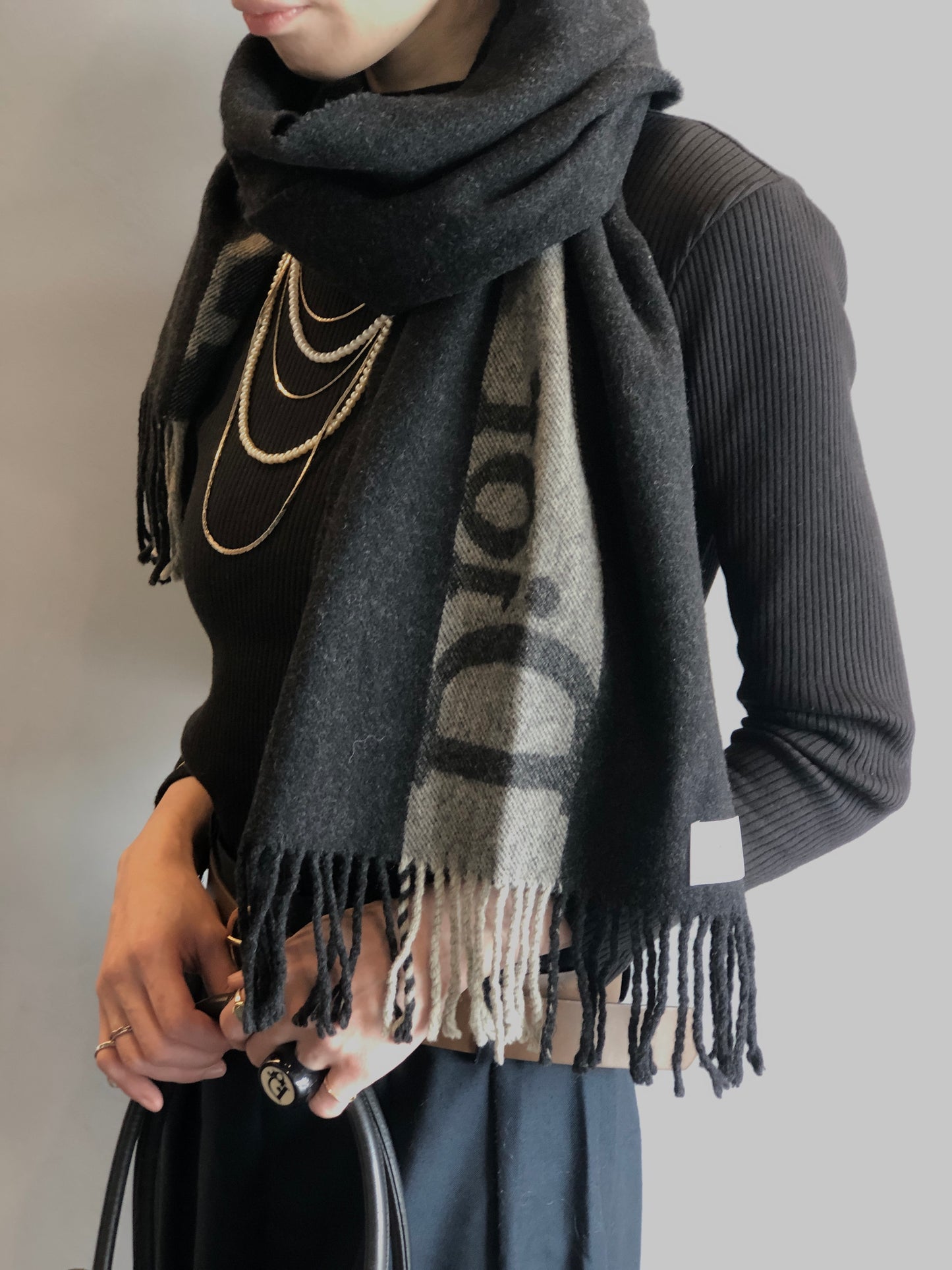 Christian Dior Logo Scarf Black Vintage 3xf4yd