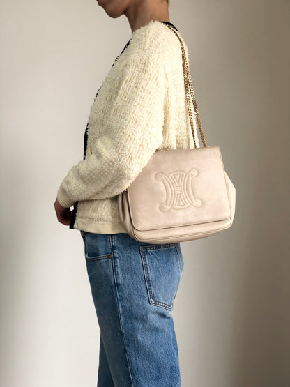 CELINE Triomphe Chain Shoulder bag Beige Vintage em4s7t