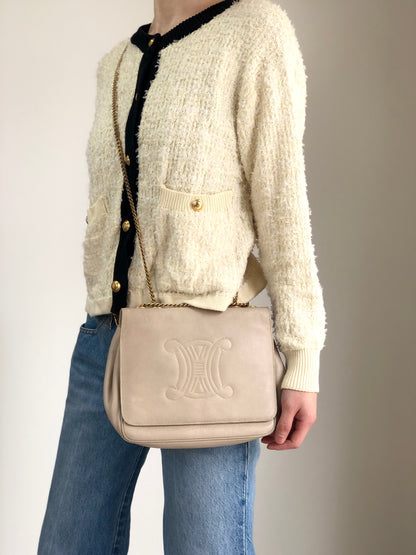 CELINE Triomphe Chain Shoulder bag Beige Vintage em4s7t