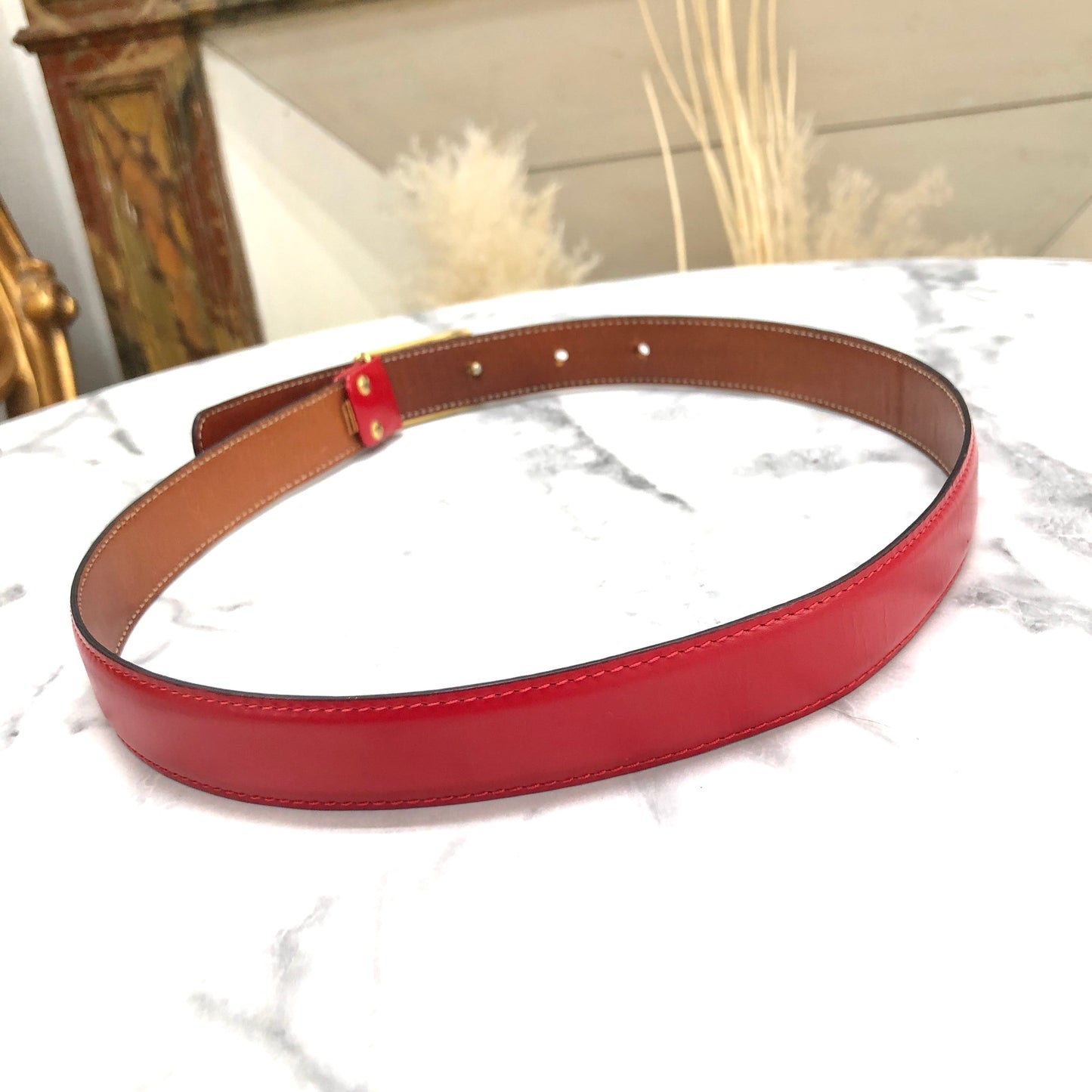 CELINE Horse Carriage Leather Belt Red Vintage Old Celine asvddr