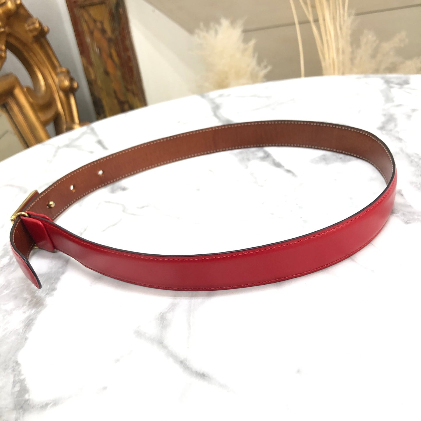 CELINE Horse Carriage Leather Belt Red Vintage Old Celine asvddr