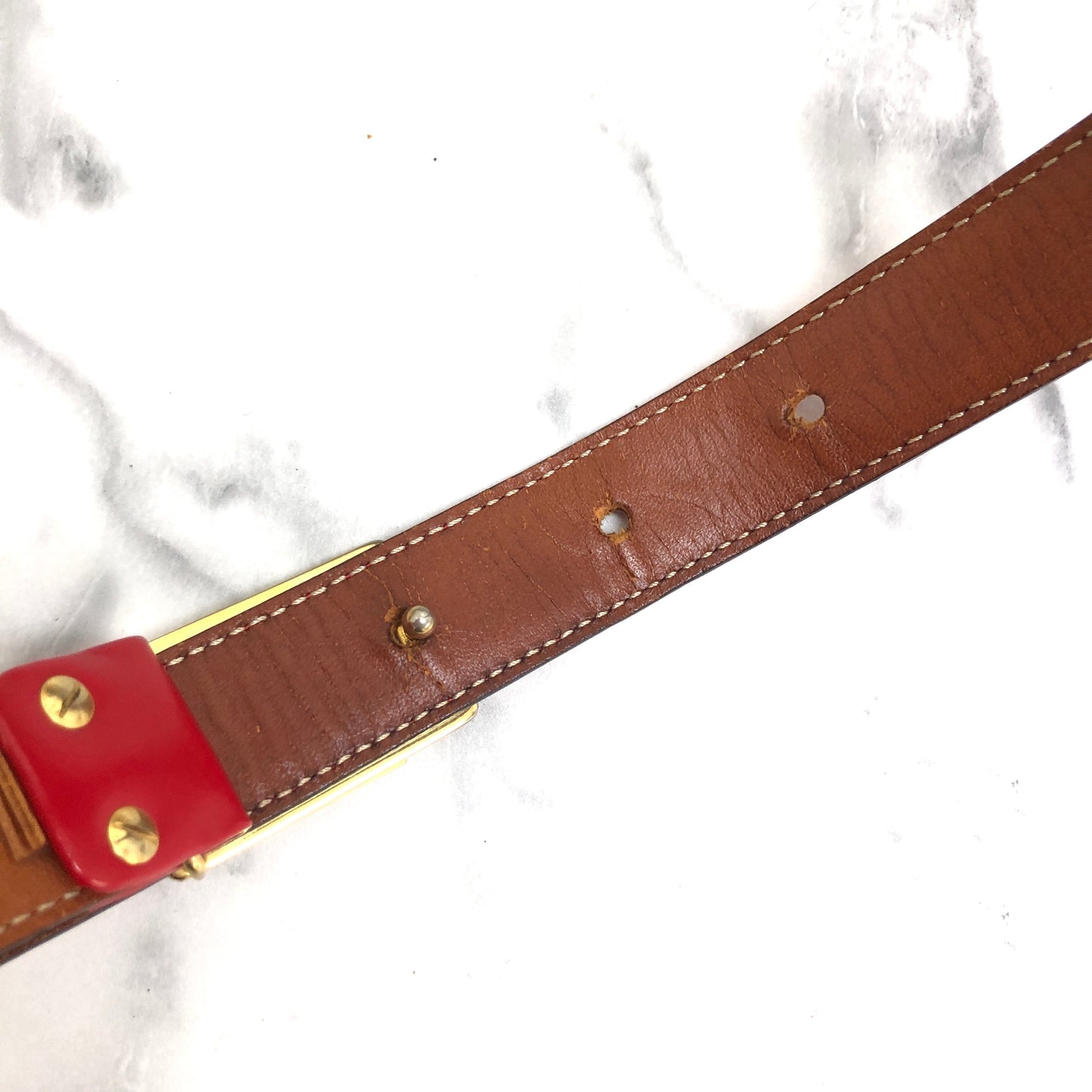 CELINE Horse Carriage Leather Belt Red Vintage Old Celine asvddr