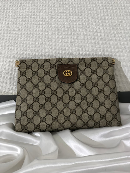 GUCCI GG Canvas Logo Clutch bag Beige Vintage 2cu773