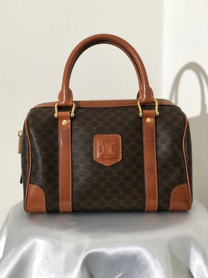 CELINE Macadam Blason Boston bag Handbag Brown Vintage Old Celine s68ihd