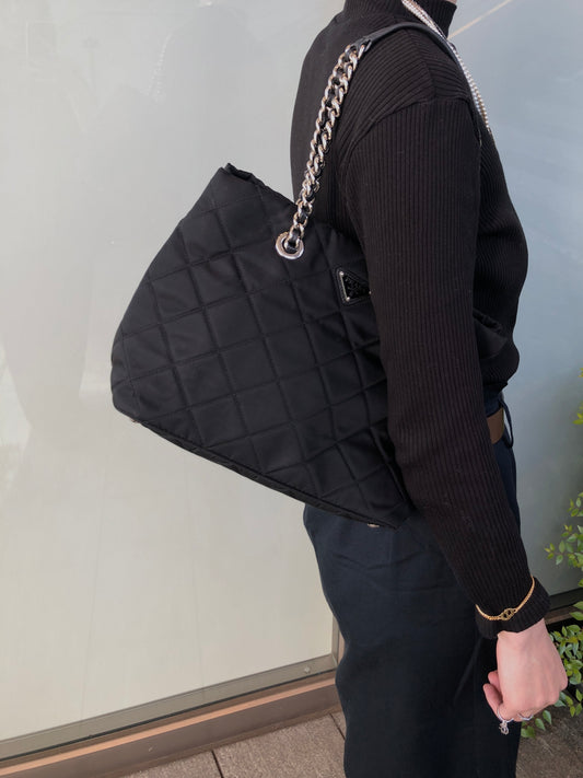 PRADA Triangle Logo Handbag Chain Shoulder bag Black 1BG740 Vintage vfbw8x