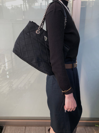 PRADA Triangle Logo Handbag Chain Shoulder bag Black 1BG740 Vintage vfbw8x